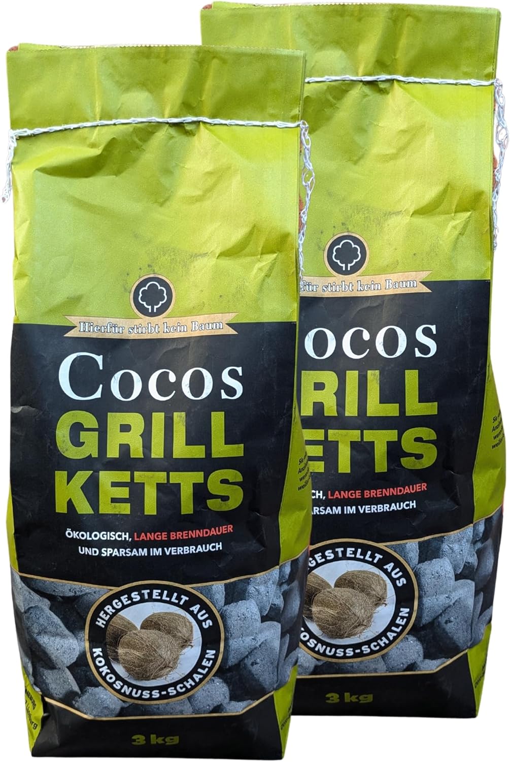 Kokosnuss Cocos Grillbriketts Premium Qualität aus Kokos-Kohle | 5kg 10kg 15kg 20kg | extra Lange Br