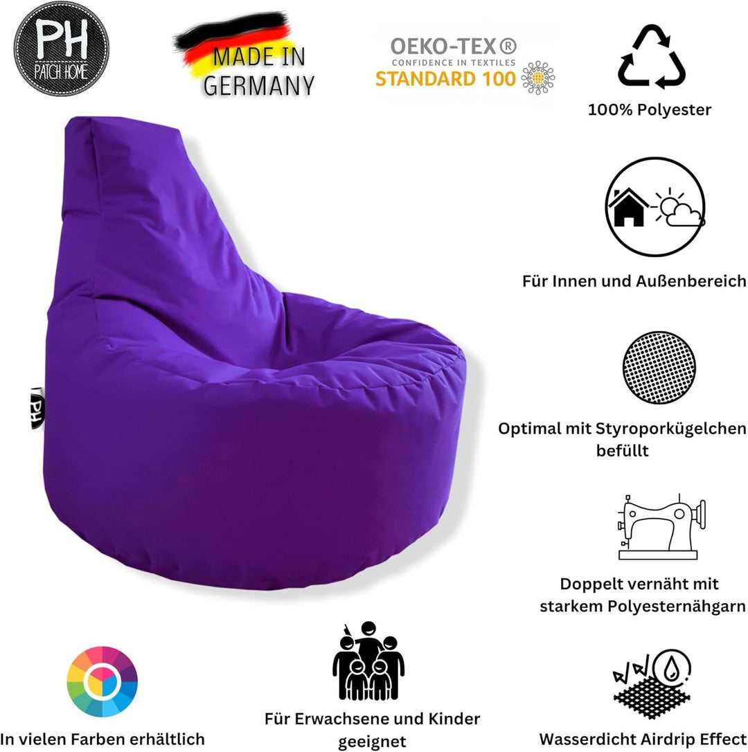 PATCH HOME Gamer Sessel inkl. Würfel Bean Bag Set Ø75cm, 30cm Sitzhöhe, 80cm Höhe + 35x35cm Würfel L
