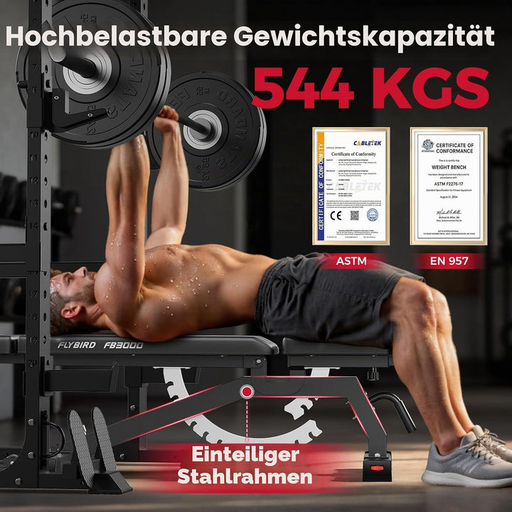 FLYBIRD Multifunktions-Hantelbank, Heimgym-Hochleistungstraining, klappbar &amp; einstellbar, 360~544kg
