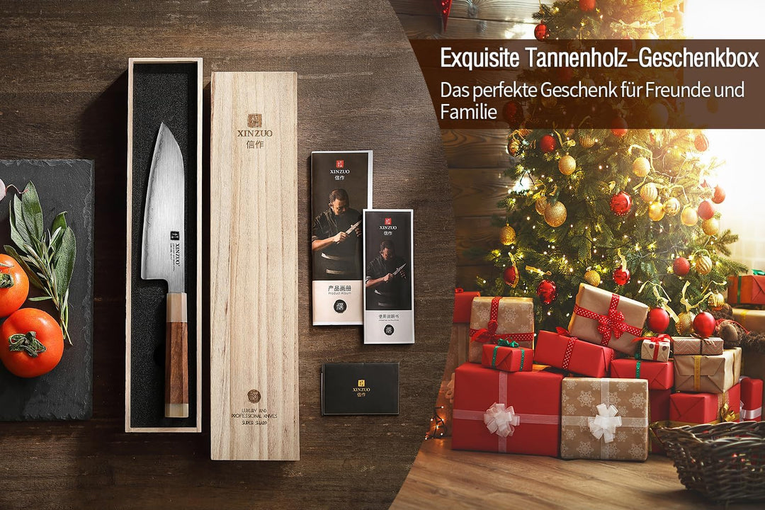 XINZUO 18.3cm Japanisches Santokumesser, Profi Küchenmesser Japanischer ZDP-189-Pulverstahl Chefmess