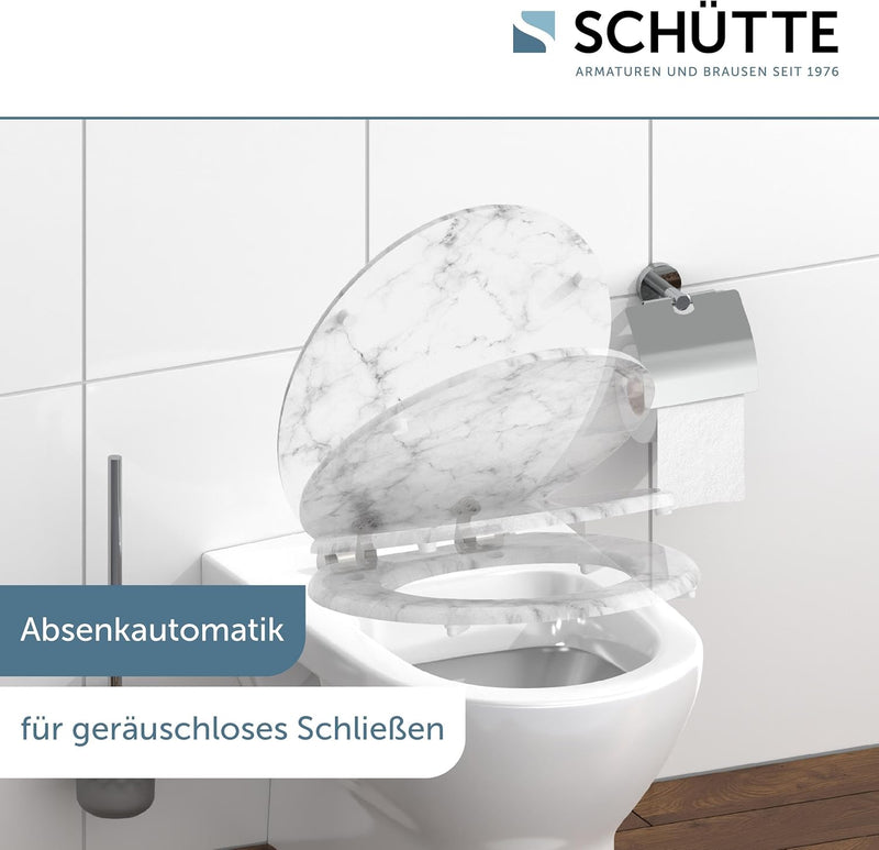 SCHÜTTE WC-Sitz MARMOR STONE mit Absenkautomatik aus Holz Toilettensitz mit Klodeckel, Holzkern Toil