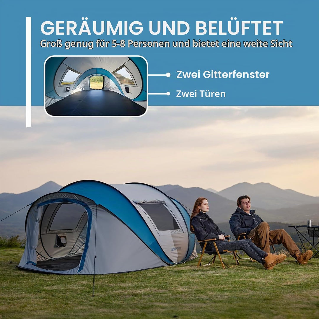 EchoSmile Pop up Zelt 4-8 Personen, Wurfzelt Wasserdicht mit 2 Belüftungsfenstern, Familienzelt &amp; Ca