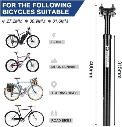 Fahrrad Sattelstütze, Federsattelstütze mit 27,2/30,9/31,6 x 400 mm Durchmesser, Sattelstütze Gefede