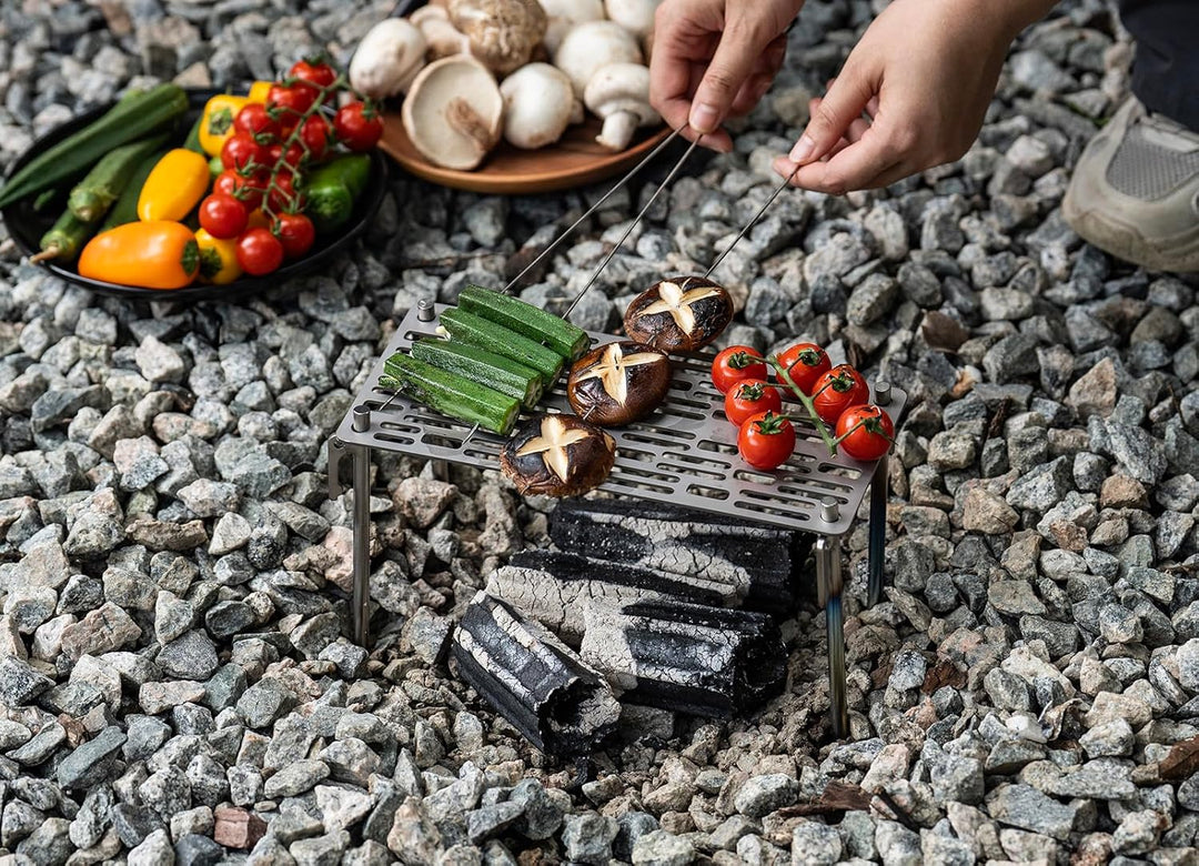 iBasingo Titan Grillrost mit BBQ Küchenzange Ultraleichtes Outdoor Grillzubehör für Camping, Wandern