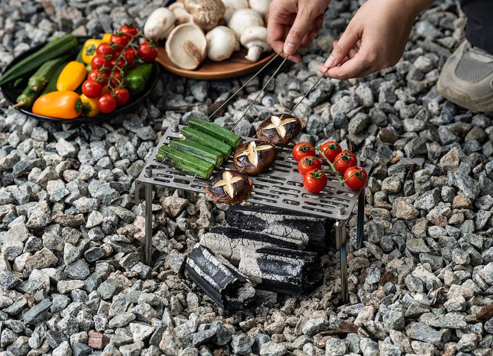 iBasingo Titan Grillrost mit BBQ Küchenzange Ultraleichtes Outdoor Grillzubehör für Camping, Wandern