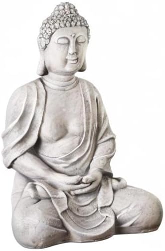 Worldconnection XXXL Grosser Buddha 70 cm Steinoptik Garten Deko Figur Skulptur Feng Shui sitzend St