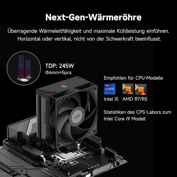 PCCOOLER CPU-Luftkühler, 5×6 mm Heatpipes, 120 mm ARGB-Lüfter, Hydrauliklager, hoher Luftstrom 73,3