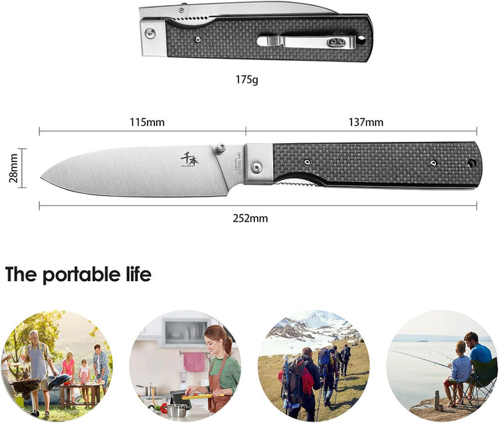 SENBO 440A Camping Chef Messer Edelstahl Sharp Japanisch Falten Tragbare Reise Obst-Messer Carbon Fi