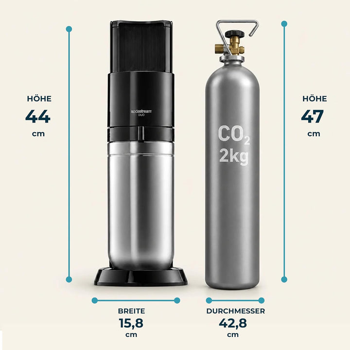 Wassersprudler Duo Spar-Set inkl. Premium-Gerät mit Glaskaraffe, 2 kg CO2-Mehrwegflasche und TÜV-gep