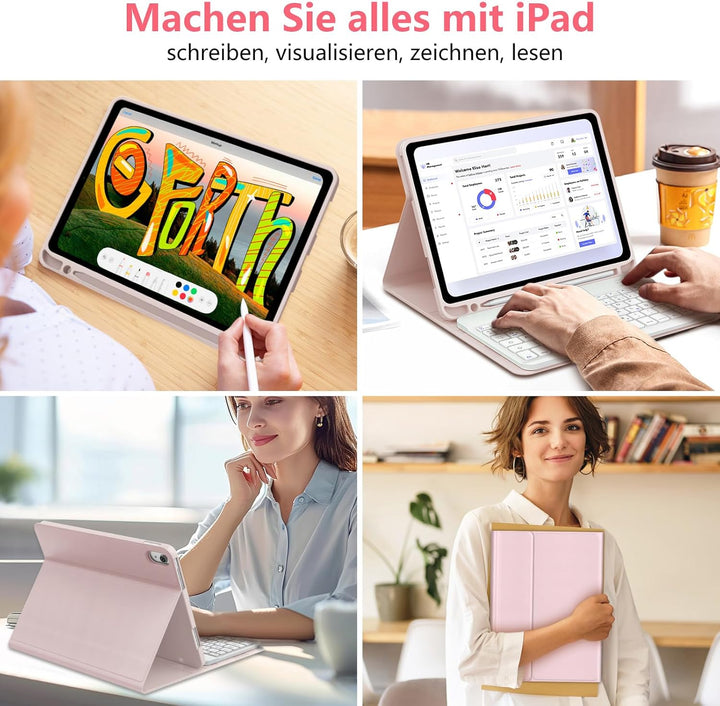 Hülle Tastatur für iPad A16 11/10 Generation (2025/2022) 11/10.9 Zoll mit QWERTZ Deutsche Bluetooth