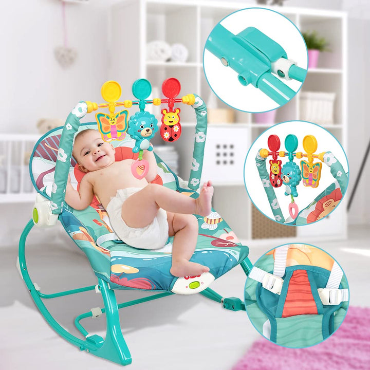 Baby Wippe mit Beruhigenden Vibrationen, Babyschaukel Elektrisch mit Liegefunktion, 3-Punkte-Gurt Si