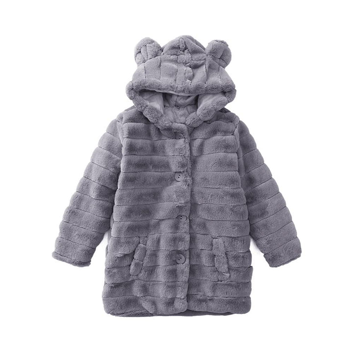 Aeslech Mädchen Mantel Kunstfell mit Kapuze Kinder Mädchen Mantel Warm Winter, 7-8 Jahre Grau