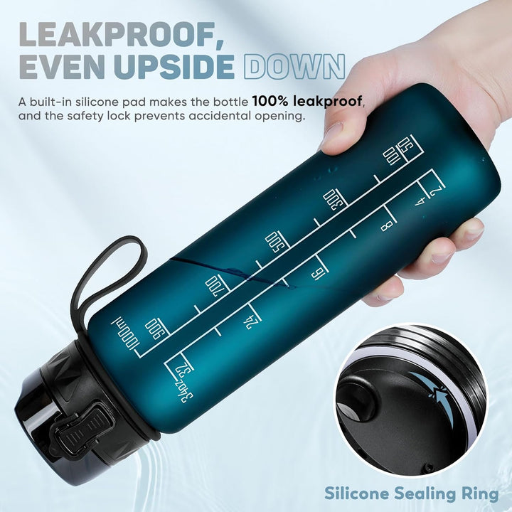 Trinkflasche 1L Sport Wasserflasche BPA-frei mit rutschfestem Gummi-Griff für Fahrrad, Outdoor, Schu