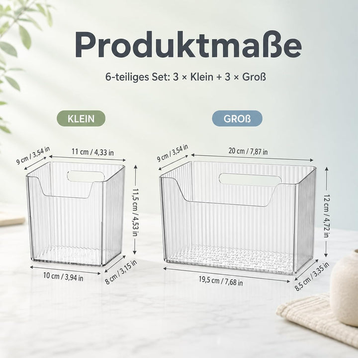 ZYNERY 6er Set Schranktür Organizer für Küche, 2 Grössen Klare Kunststoff-Aufbewahrungsboxen mit Kle