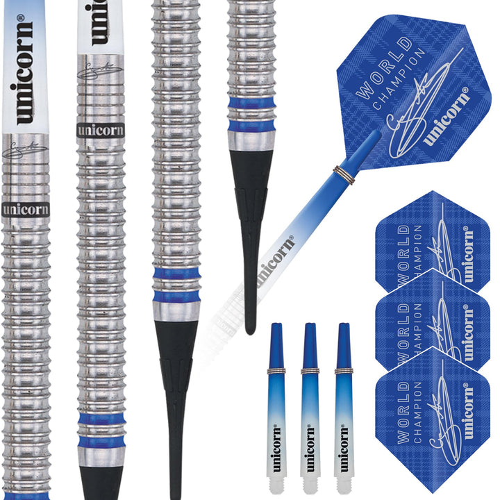 Dartpfeile von Unicorn, 2019 Auflage, Gary Anderson World Champion, 80 Prozent Soft-Tip-Pfeile, Blau