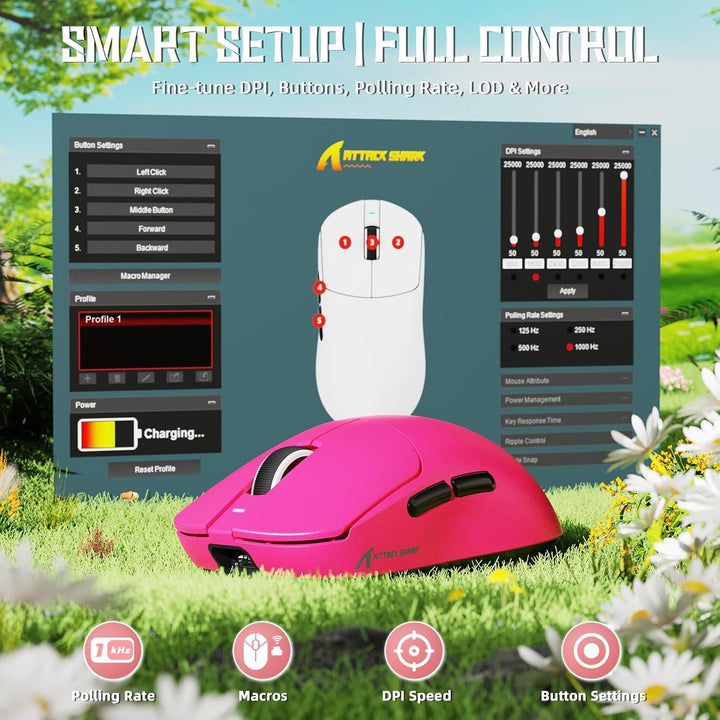 ATTACK SHARK X8SE Kabellose Gaming-Maus, 55g Ultraleicht, PAW3311 Sensor, BK52820 Chip, 25.000 DPI,
