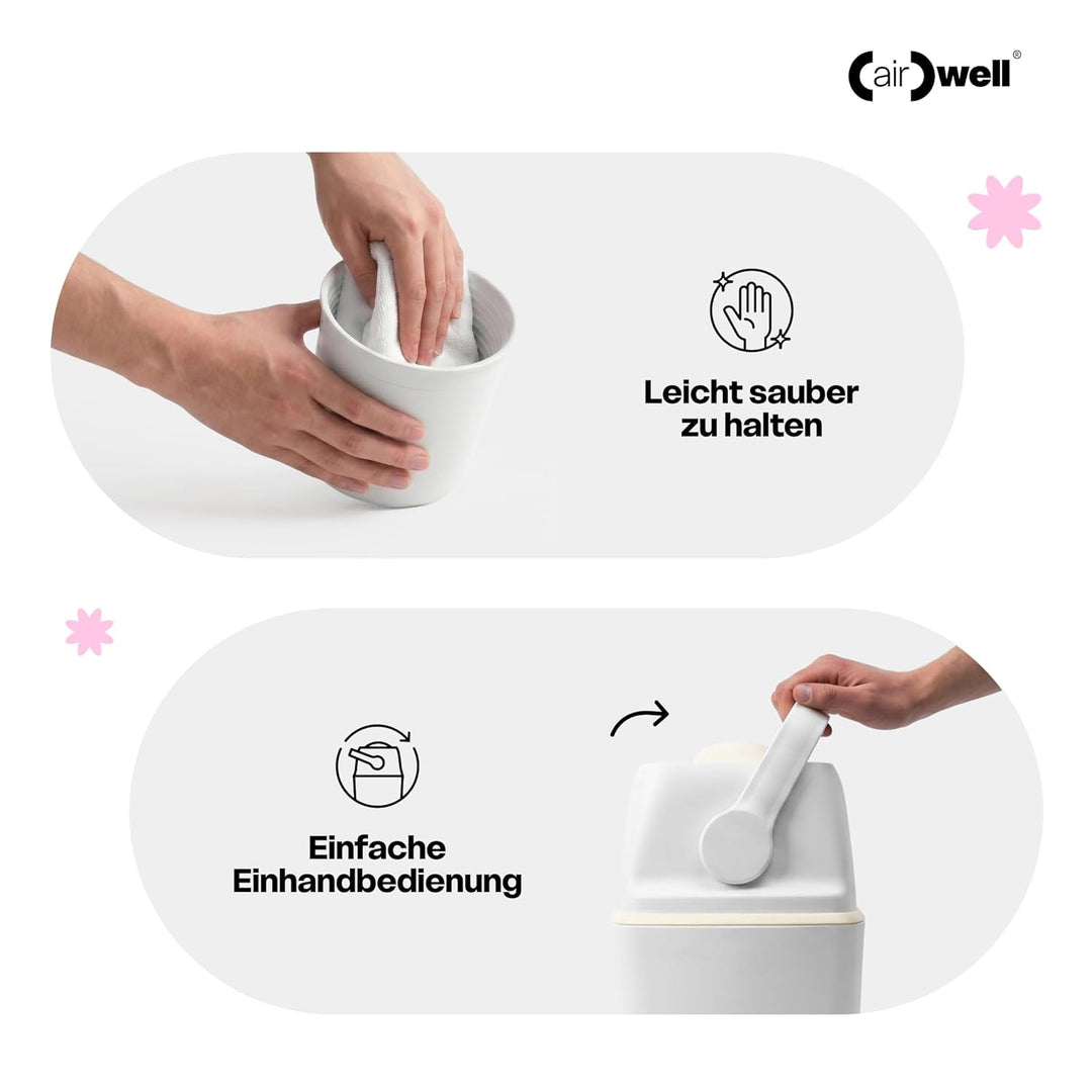 (air)well bin Windeleimer Geruchsdicht – Windelmülleimer mit Geruchsstopp-System, Einhändige Bedienu