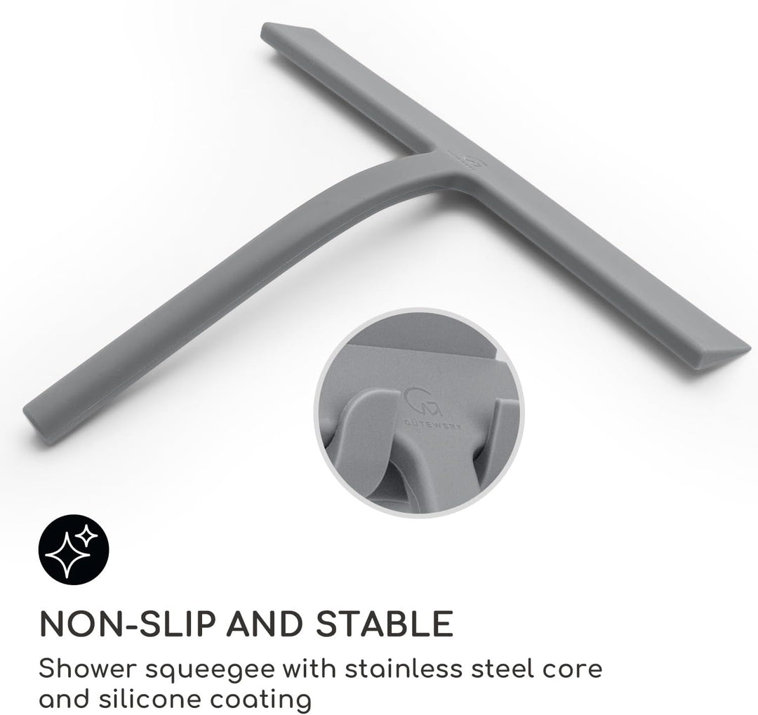 Gütewerk Duschabzieher, Silikon-Abzieher Dusche, Hygienischer Abzieher für Badezimmer, Duschwand & F