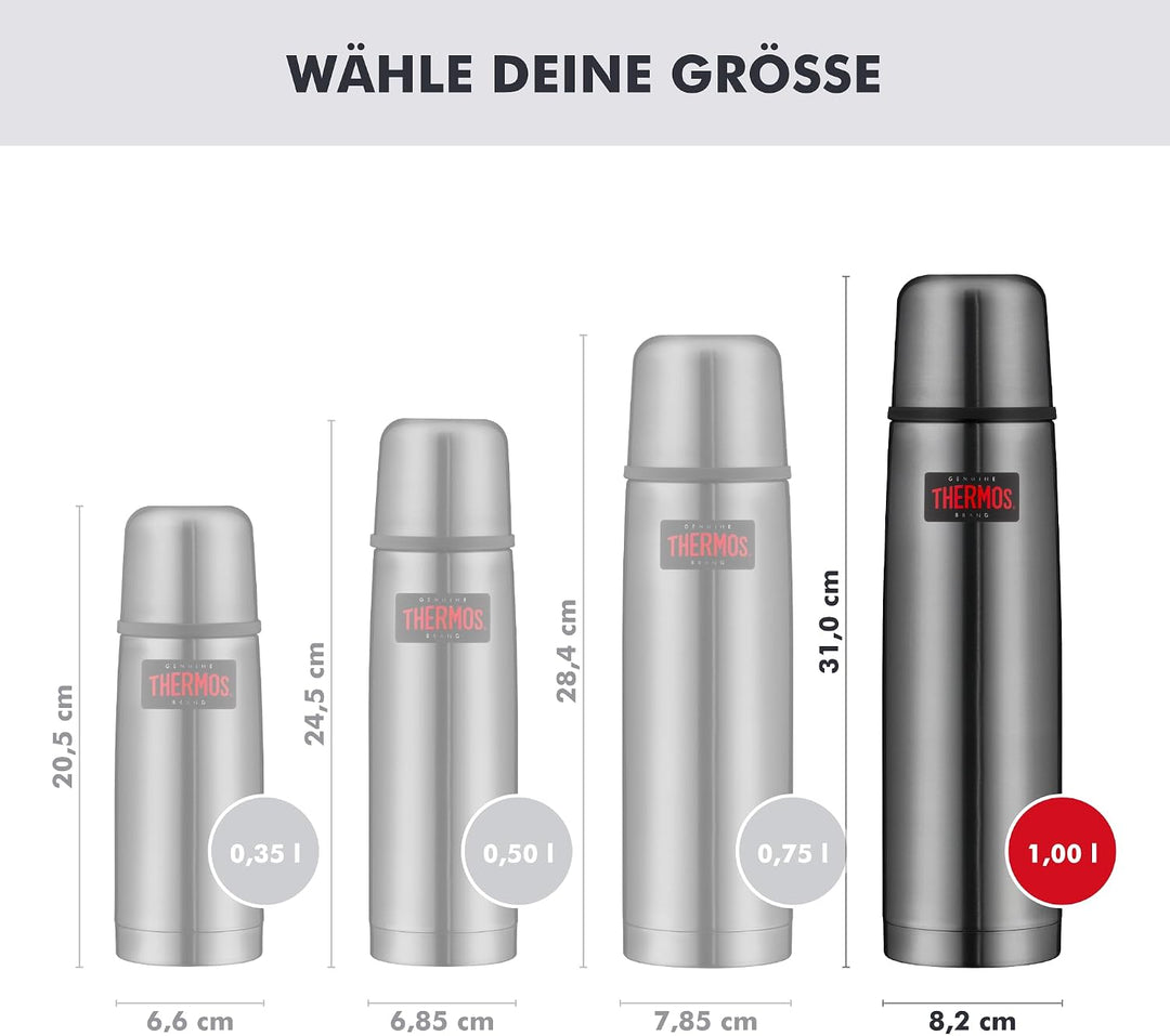 THERMOS LIGHT &amp; COMPACT BEVERAGE BOTTLE 1l, stone grey, Thermosflasche Edelstahl, Isolierflasche gra