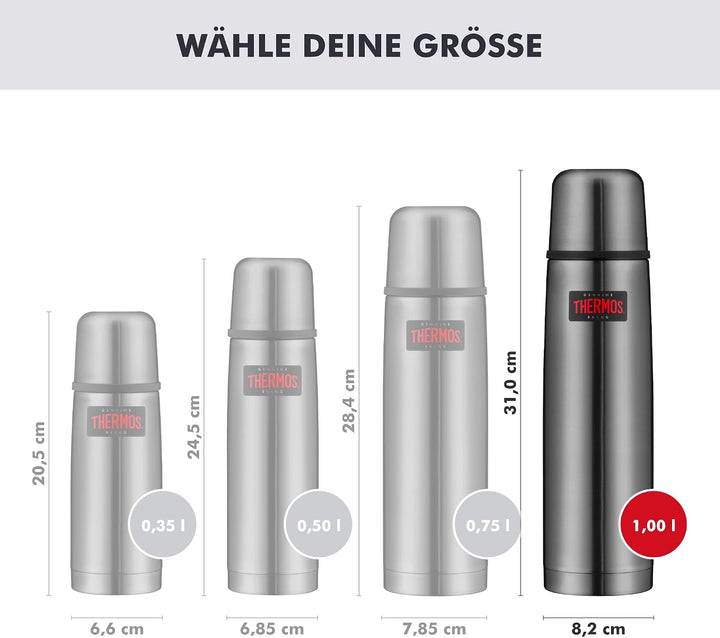 THERMOS LIGHT &amp; COMPACT BEVERAGE BOTTLE 1l, stone grey, Thermosflasche Edelstahl, Isolierflasche gra