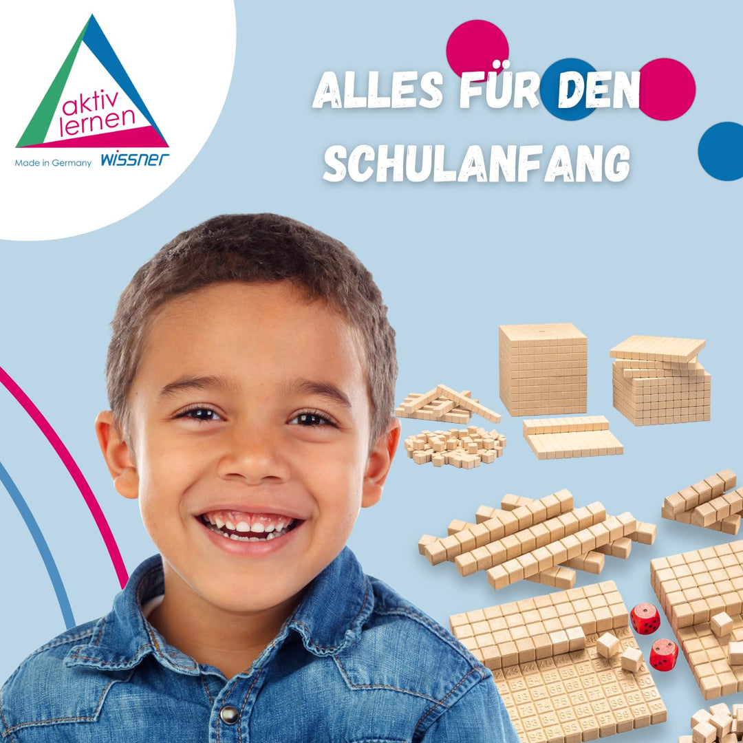 WISSNER® aktiv lernen - Dienes Grundsortiment zum Dezimalrechnen 121 Teile - RE-Wood® 121 pieces Sin