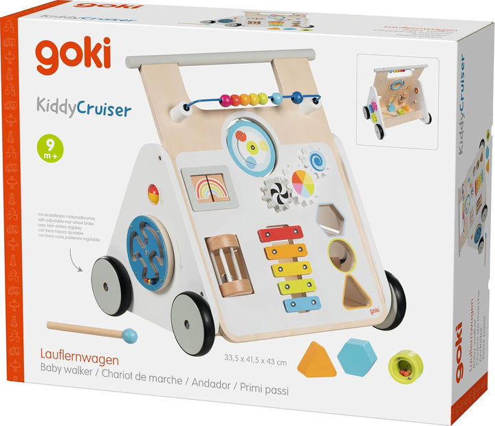 goki 59961 - Lauflernwagen KiddyCruiser aus Holz, Multifunktionale Lauflernhilfe mit Kugellabyrinth,