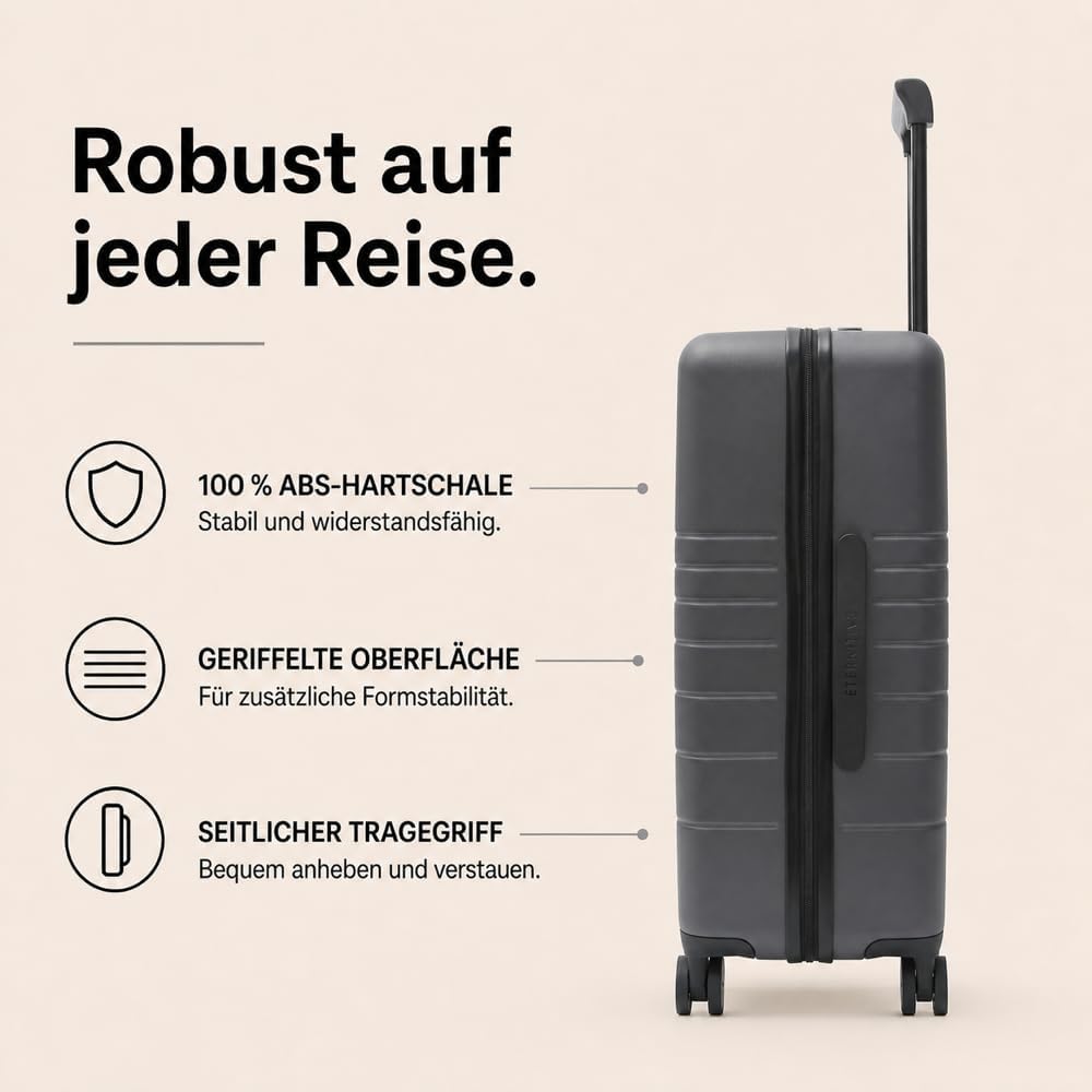 Reisekoffer Gross XL ABS Grau 75x47x32 cm 97L – Eternitive E2 | TSA-Schloss 4 Doppelrollen Hartschal