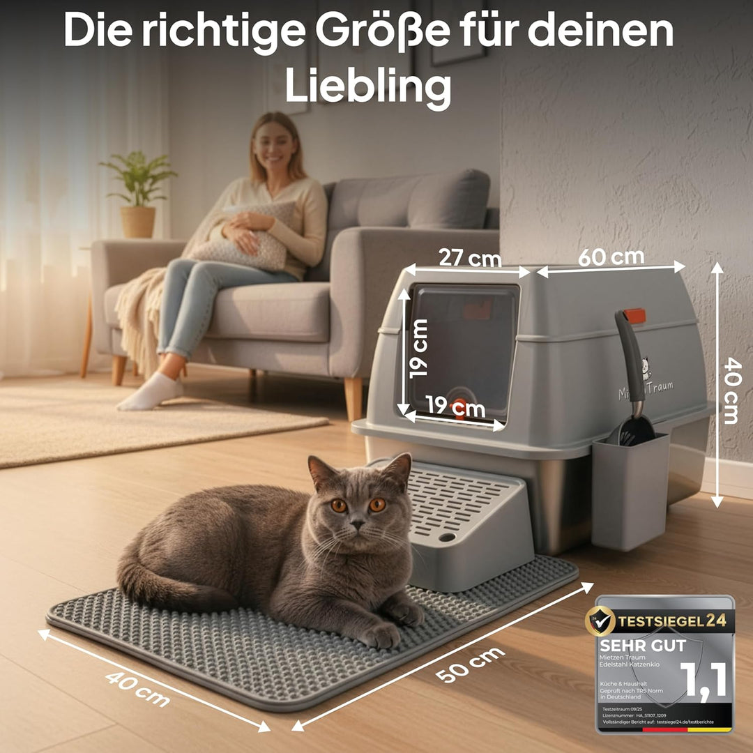 Katzenklo Katzentoilette Edelstahl - Premium XXL Katzenklo mit Deckel, Hochwertige Edelstahl Wanne,