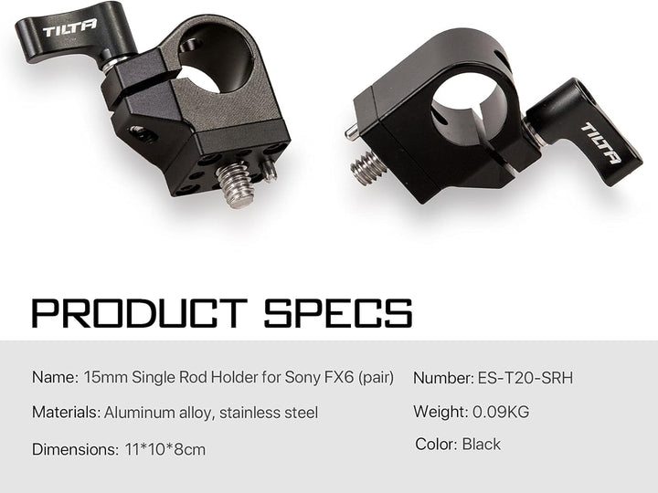 Tilta 15 mm Einzelstab-Halterung, kompatibel mit Sony FX6 (Paar), Light Microphone Support Systemm,