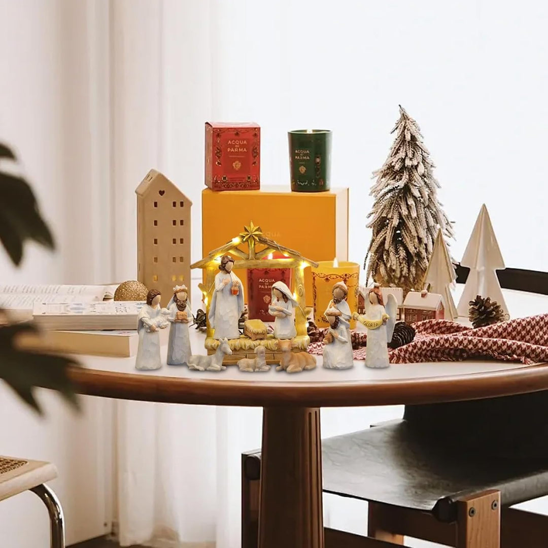 Generisch Weihnachtskrippe Set | Krippenszene Jesus Tischdekor - 12 Stück Krippe Weihnachtsdekoratio