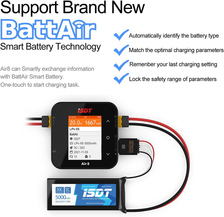 ISDT AIR8 500W 20A Lipo Akku Balance Ladegerät Smart Digital Ladegerät für RC 1-8S Akku Batterien, 5