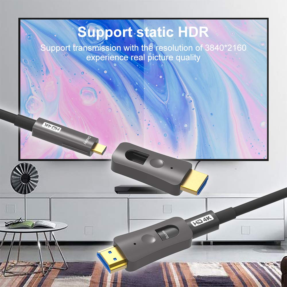 YIWENTEC HDMI-Glasfaserkabel 4k @ 60Hz HDCP2.2 4: 4: 4 High-Speed 18 Gbit/s HDR 3D 4K2K HDMI-Glasfas