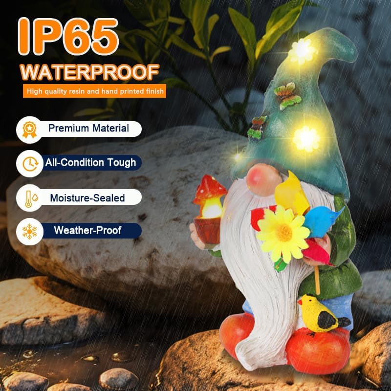 JALIGHTS Solar Gartenzwerg Gartendeko Figuren, 24.5CM Gartenzwerge Wetterfest mit LED Solarlaterne G