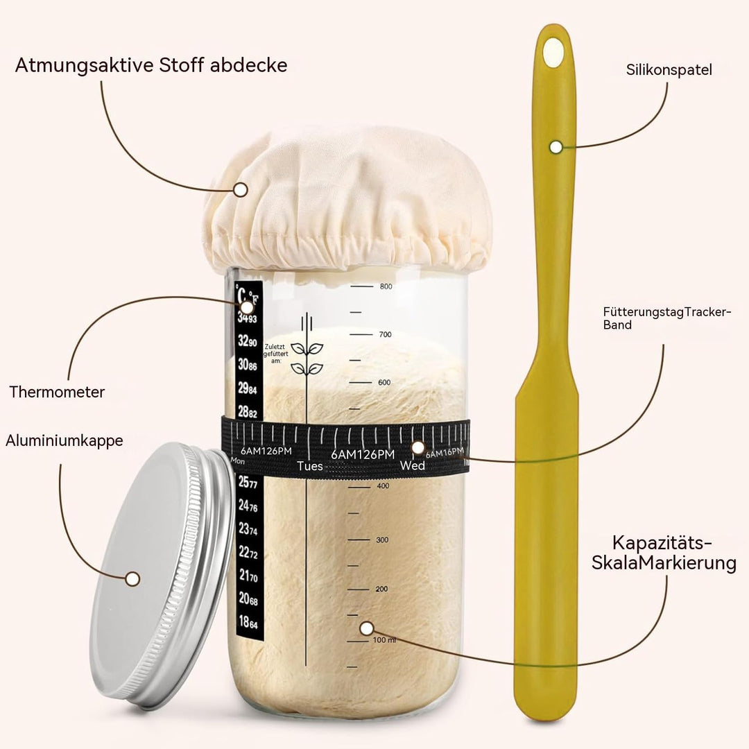Sauerteig-Starter-Set, runder und ovaler Sauerteig-Gärkorb, 100 % natürliches Rattan, 600 ml Sauerte