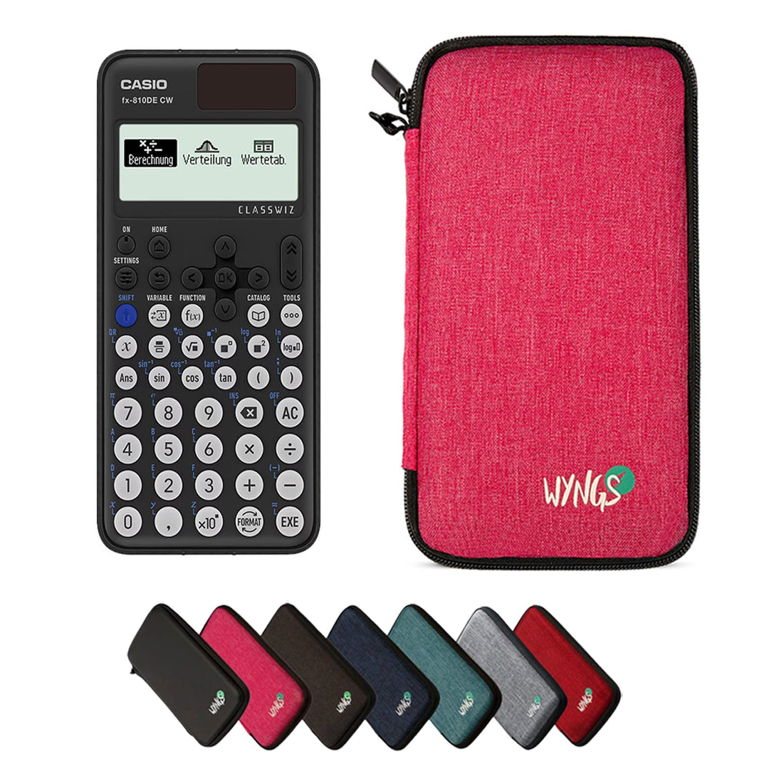 CALCUSO Sparpaket: Casio FX-810DE CW + WYNGS Schutztasche pink + Erweiterte Garantie von CALCUSO Pin