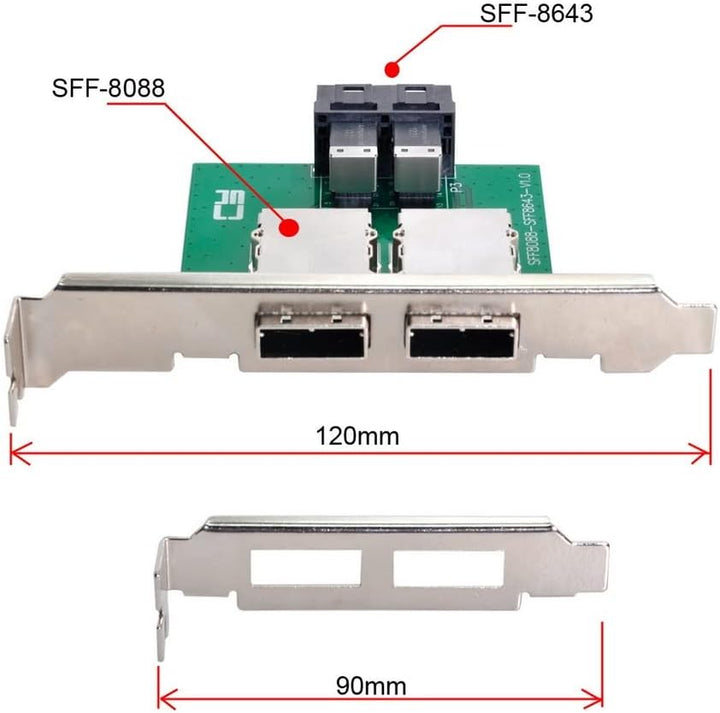 CY Mini SAS SFF-8088 auf interne SAS HD SFF-8643 PCBA Buchse Adapter Dual Ports mit Low Profile Halt
