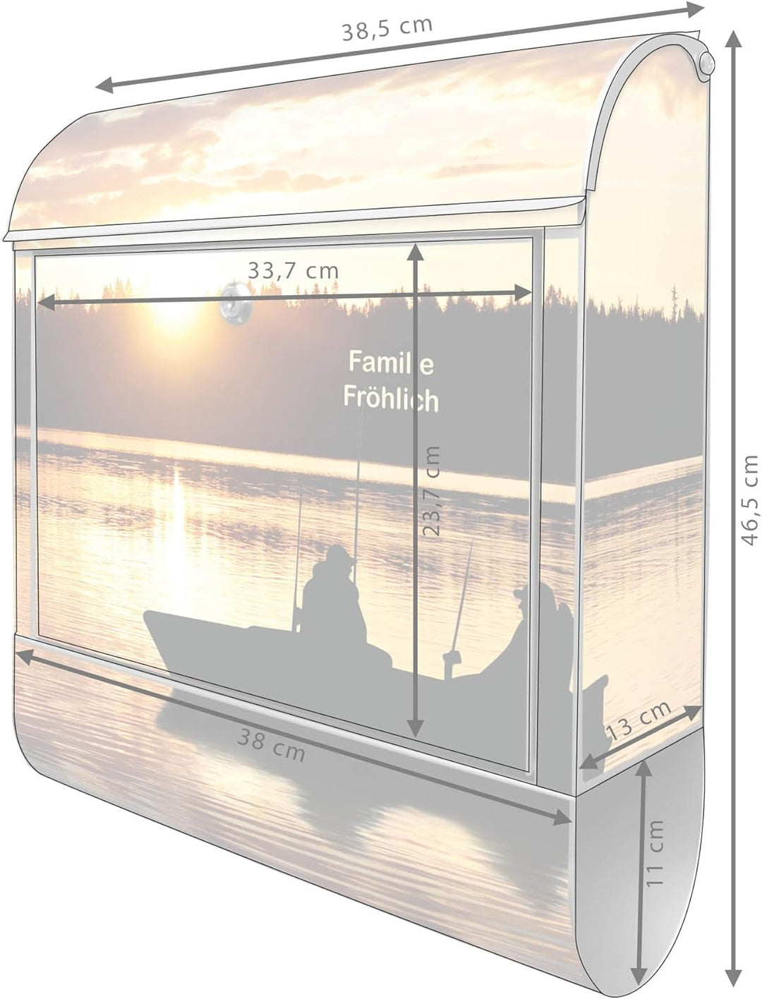 banjado® Design Briefkasten personalisiert mit Motiv Angler 39x47x14cm & 2 Schlüssel - Briefkasten S