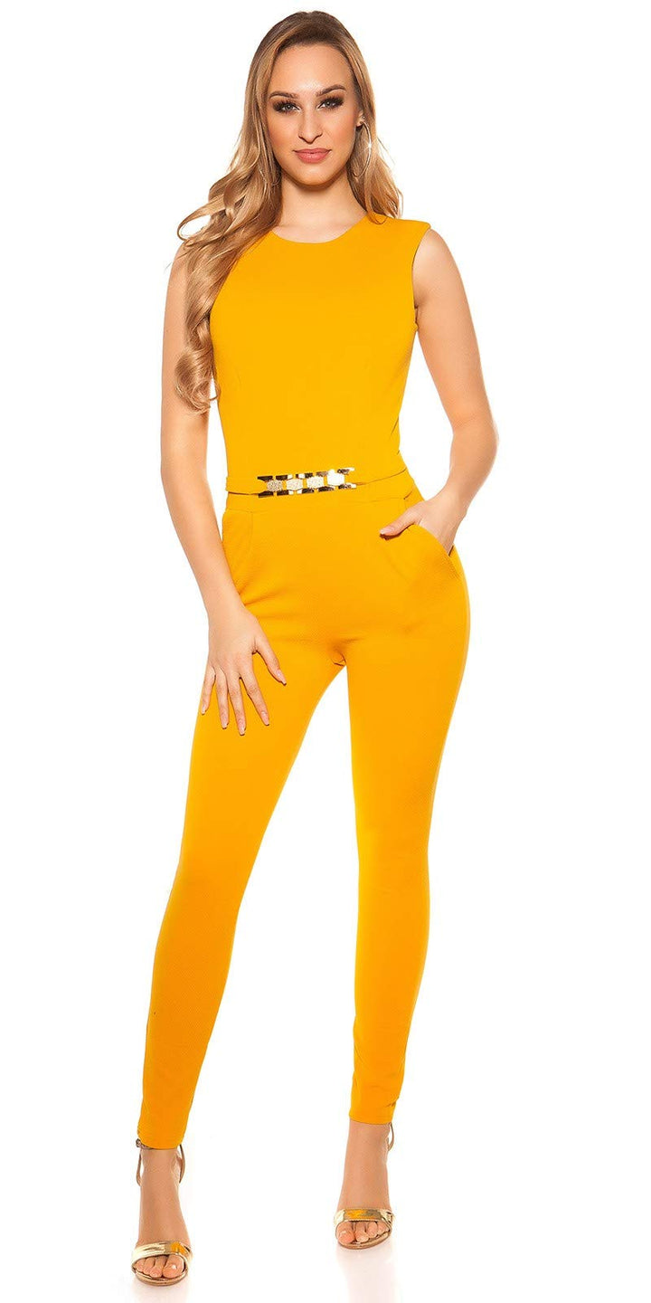 Koucla Damen Overall Jumpsuit Playsuit mit Schnalle XXS Senf, XS