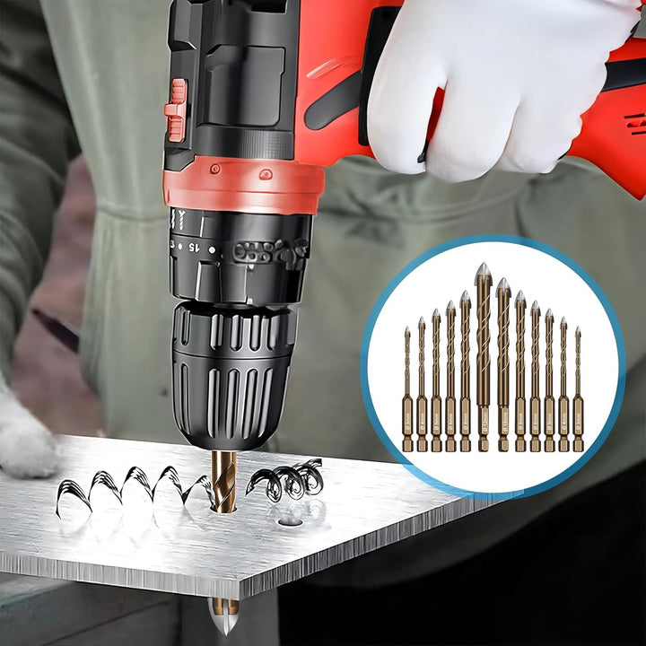 Fliesenbohrer Set 12 tlg, Glasbohrer Set Ø 3-12 mm, Universalbohrer Keramikbohrer mit Sechskantschaf