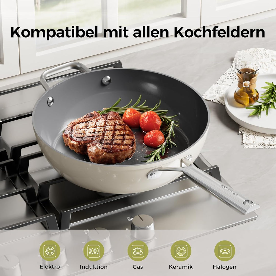 28cm Keramik Pfanne mit deckel, DiamondTitan-Keramikbeschichtung, Antihaft Keramik Bratpfanne mit Ed