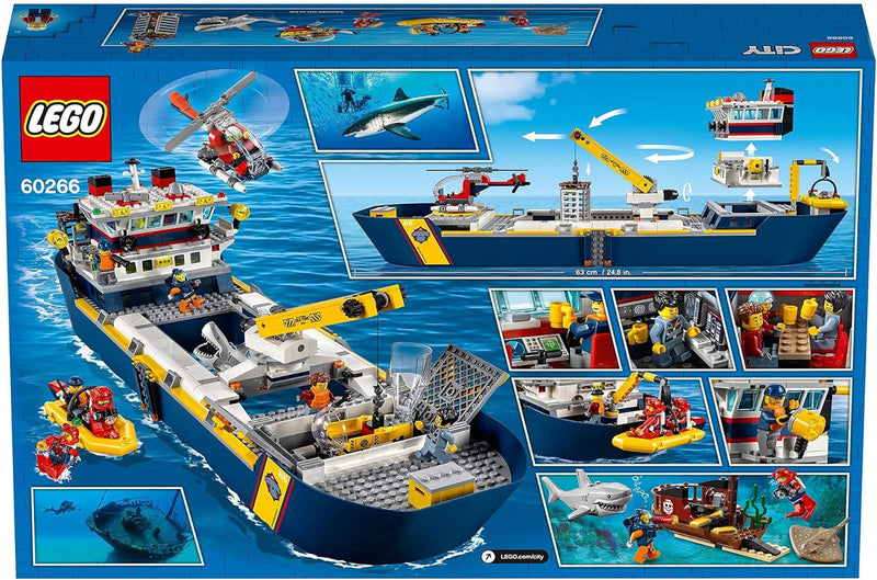 LEGO 60266 City Meeresforschungsschiff, schwimmendes Spielzeugboot, Tiefsee-Unterwasserset, Tauchabe