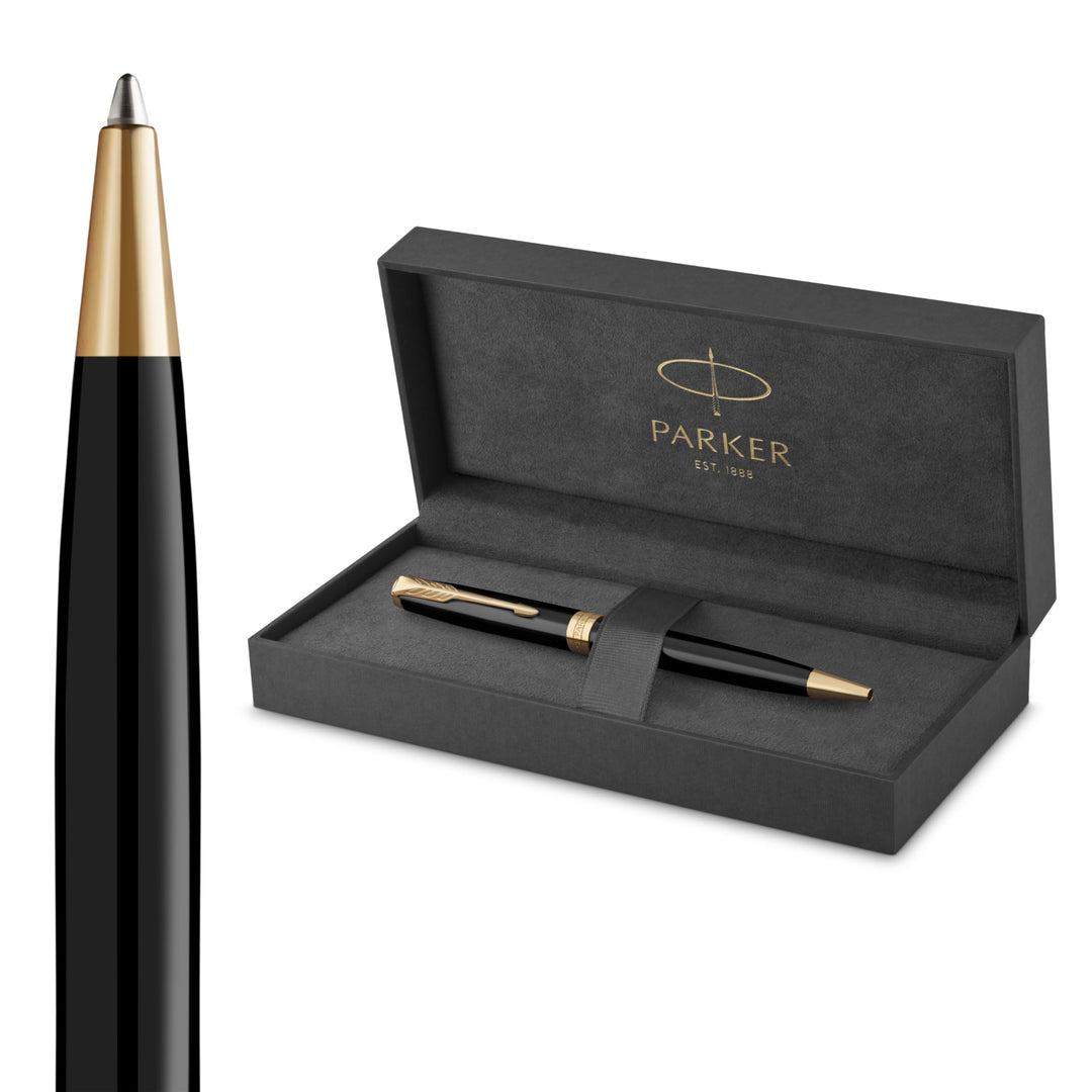 Parker Sonnet Kugelschreiber | Schwarze Lackierung mit Goldzierteilen | Mittlere Spitze | schwarze T