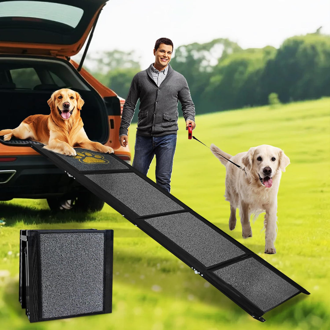 Hunderampe Auto Klappbar 170 x 50 cm Grau, mit Rutschfester Teppichoberfläche, bis 70 kg, Leicht Alu