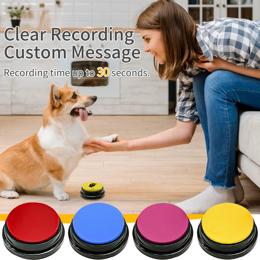 4 Stück Sprechender Hund Button Set, Hundetaste zum Sprechen mit Ihrem Hund, 30 Sekunden beschreibba