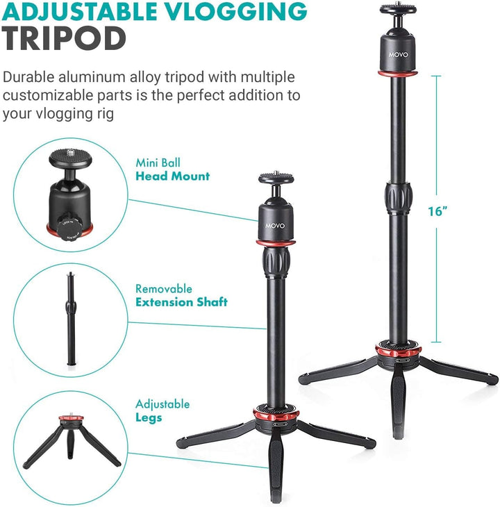 Movo VXR10+ Smartphone Video Rig mit Mini Stativ, Phone Grip und Video Mikrofon Kompatibel mit iPhon