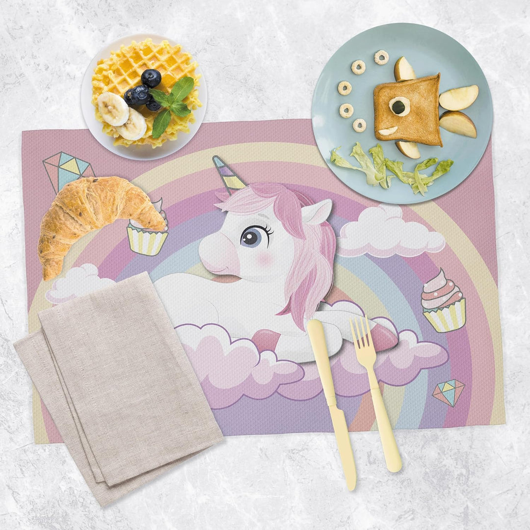 Tischsets für Snacks, Schule, Mädchen, 30 x 45 cm, Tischset aus Stoff, für Mädchen Einhorn und Regen