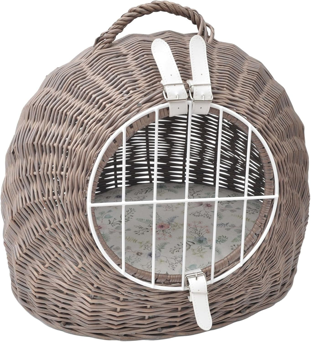 Aumüller Katzenhöhle/Transportkorb aus Vollweide, Vintage Grau/Braun inkl. Liegekissen - 50 cm