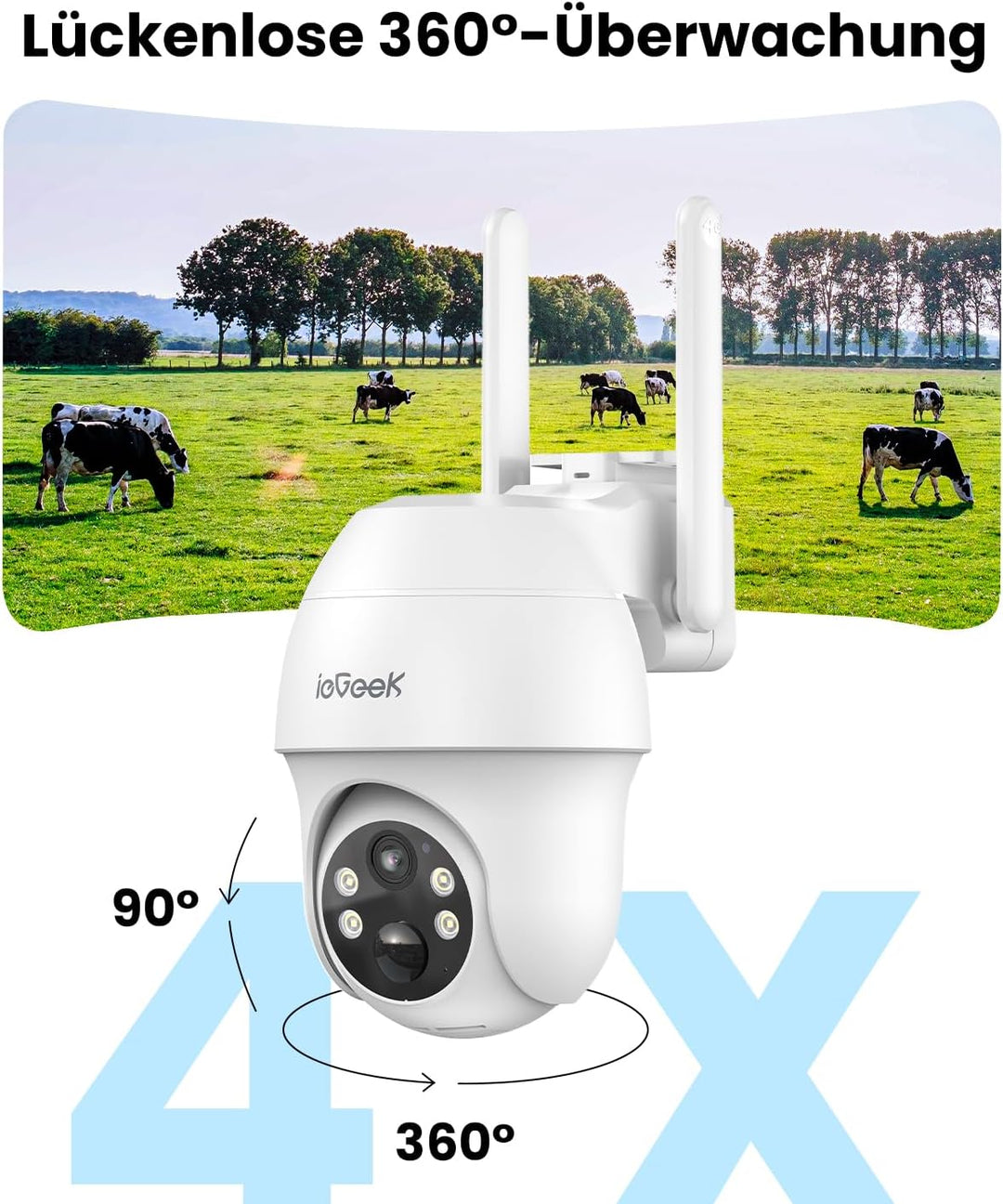 ieGeek 4G LTE Überwachungskamera Aussen mit SIM Karte – 2K 3MP Farb- und Infrarot-Nachtsicht Camera
