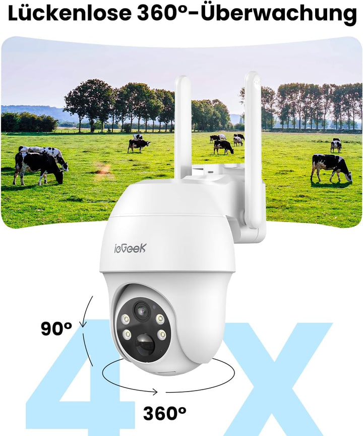 ieGeek 4G LTE Überwachungskamera Aussen mit SIM Karte – 2K 3MP Farb- und Infrarot-Nachtsicht Camera