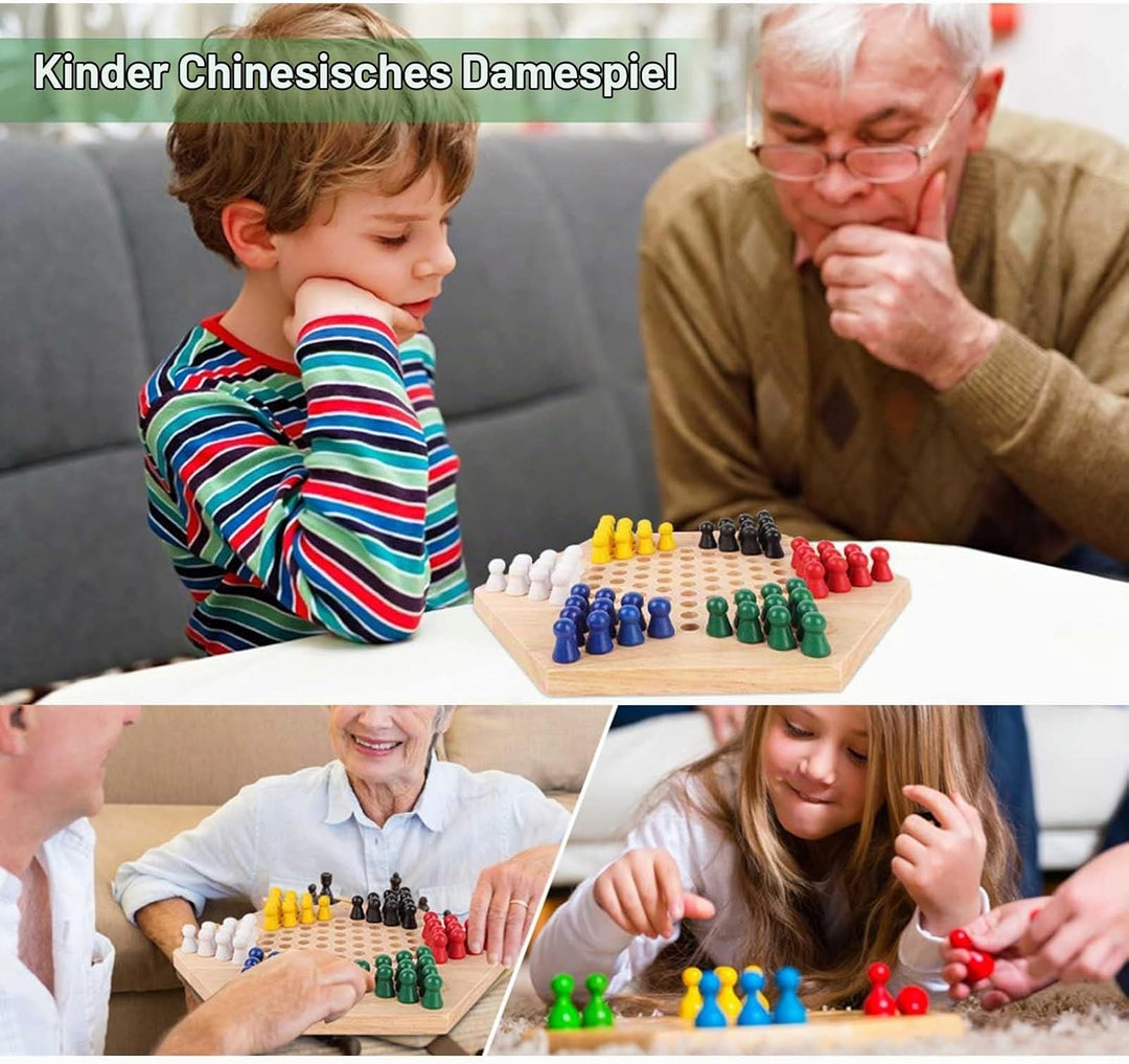 Tbest Holz Checkers, Indoor/Outdoor Bunte Checkers Set Kinder Pädagogisches Brettspiel Chinese Check